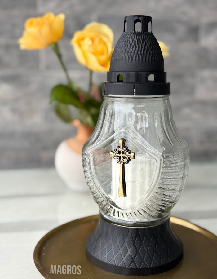 Лампада стеклянная LS-567 Крест черная