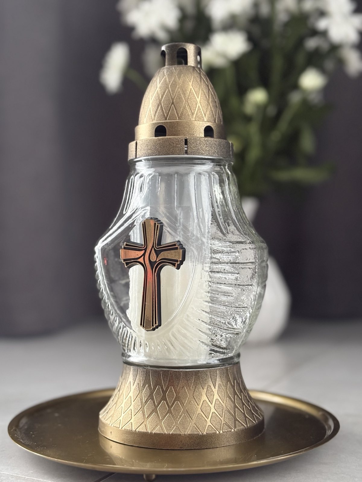 Лампада стеклянная LS-567 Крест бронза